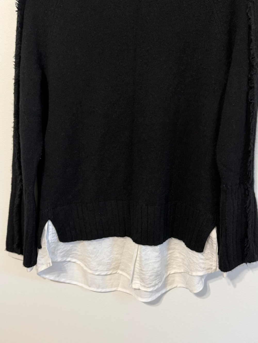 Brochu Walker The Jolie Fringe Layered Looker Black Cashmere Sweater Size Medium - Picture 5 of 10
